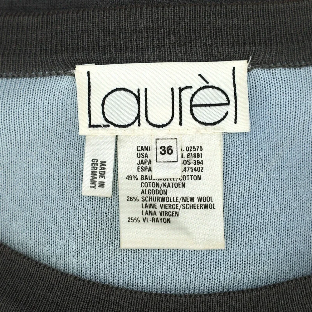 Laurel Escada Sweater Womens 8 US Gray White Wool Blend Shoulder Pads Vintage
